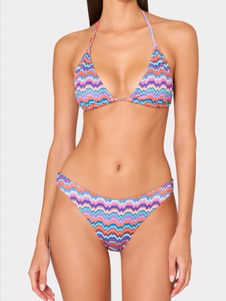 Nwt Milly Barcelona Metallic Chevron Stripe String Bikini Set - Size Large